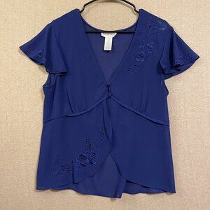 Studio I Blouse Women's 16 Blue Sheer Short Sleeves
